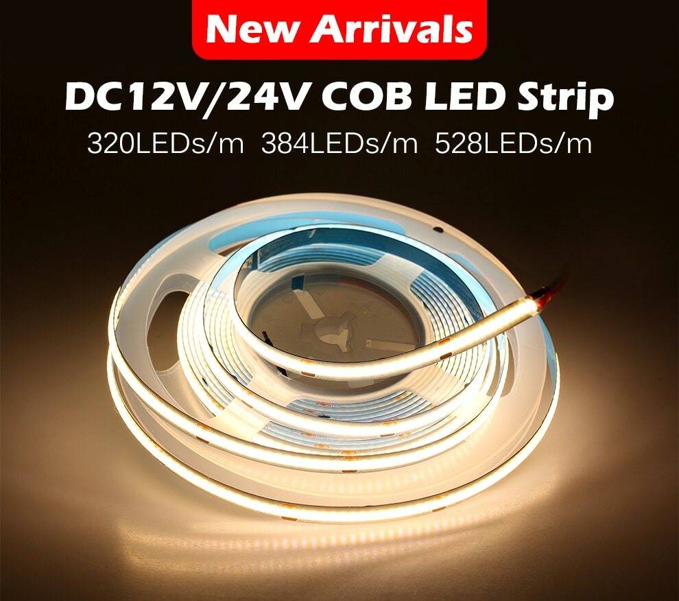 5m 12V 24V COB LED Strip 320 LED High Density Flexible COB LED Lights Home Decor