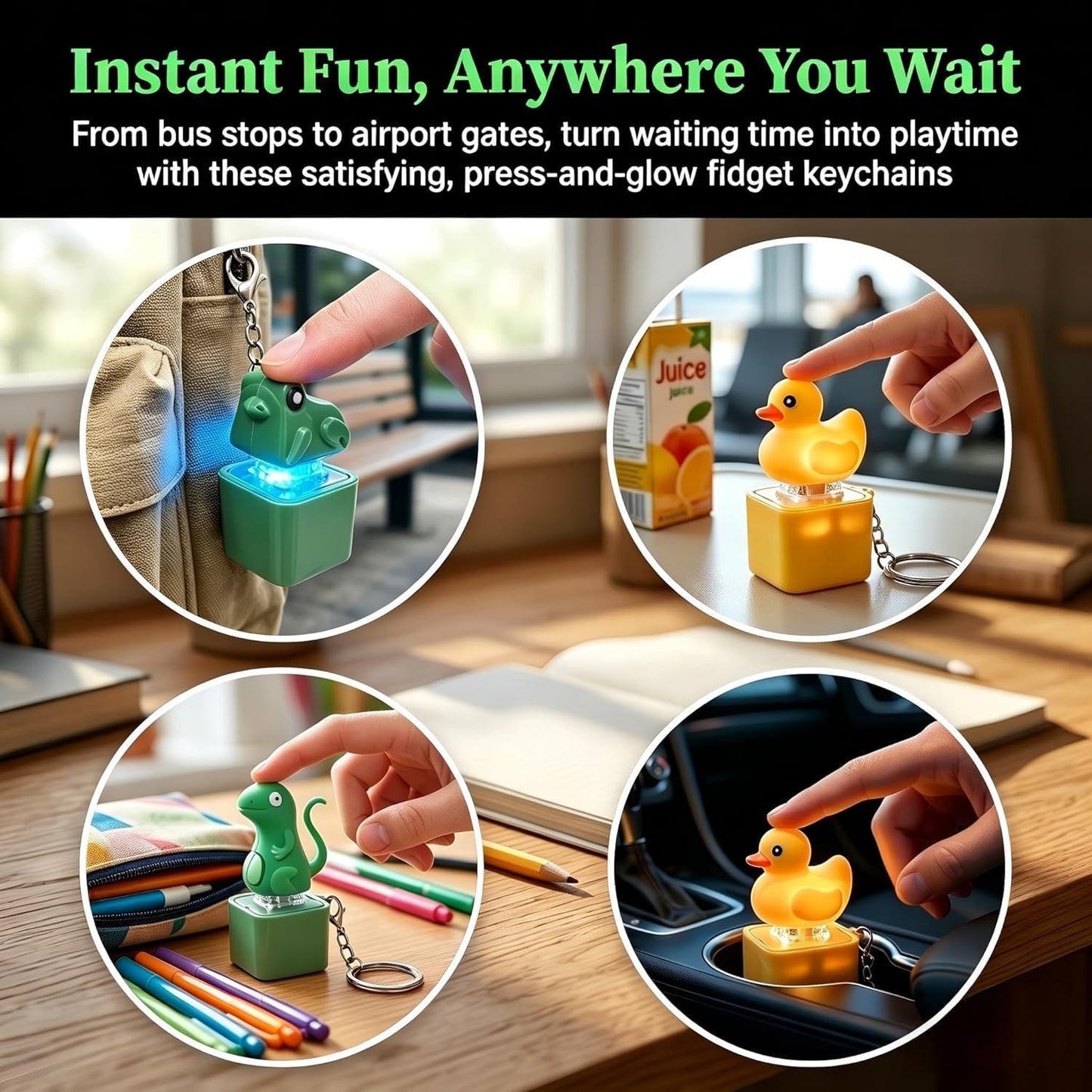 2X Rechargeable Duck Frog Keychain Button with Sound Keyboard Clicker Fidget Toy