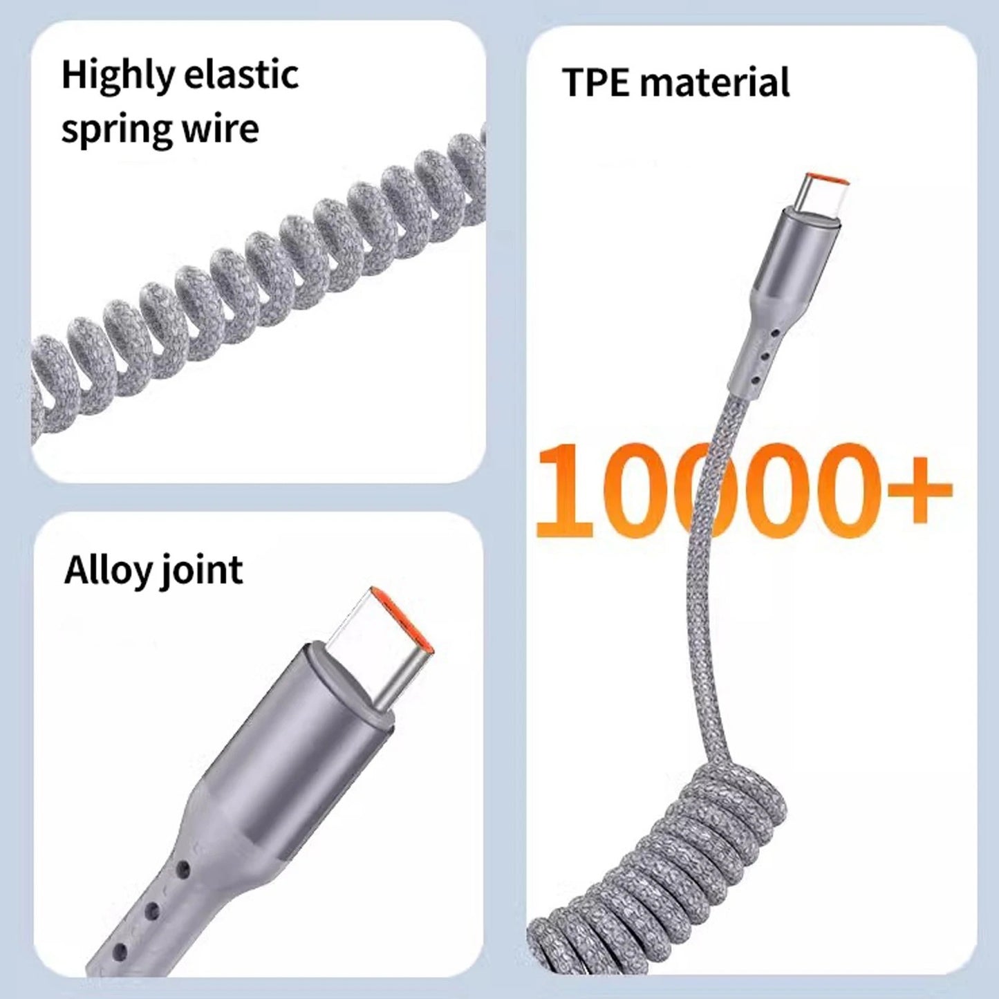 90 Degree USB C to Type C Coiled Braided Fast Charging Data Cable-AU