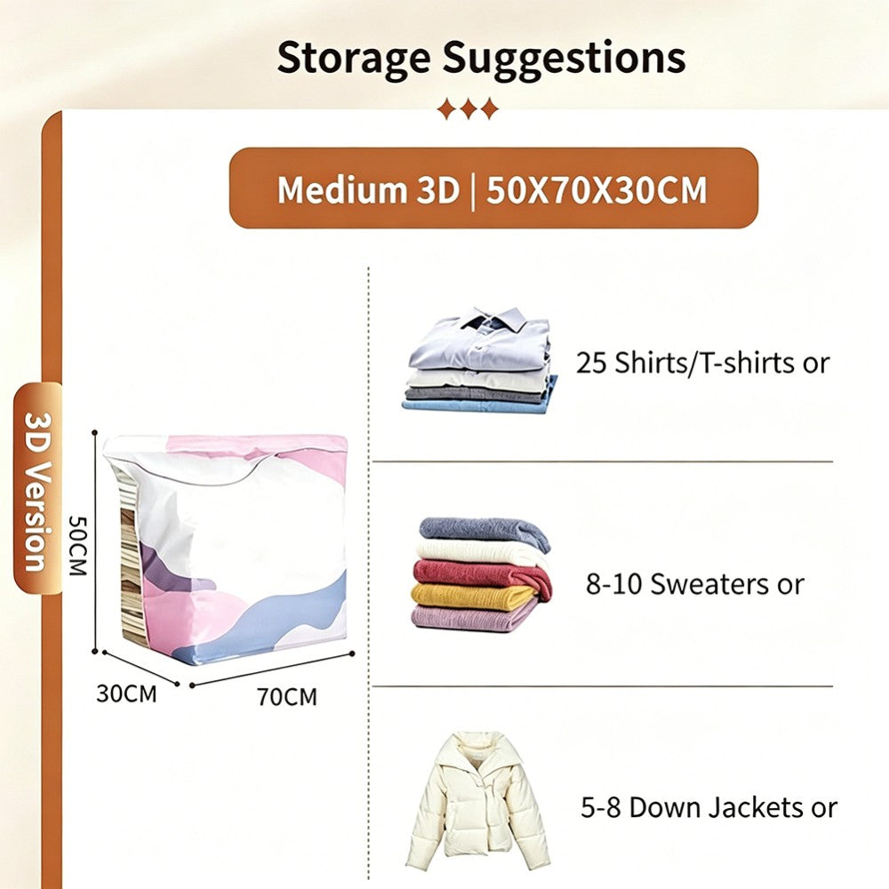 No‑pump Vacuum Storage Bags - Press & Seal,Reusable Space Saving Compression Bag