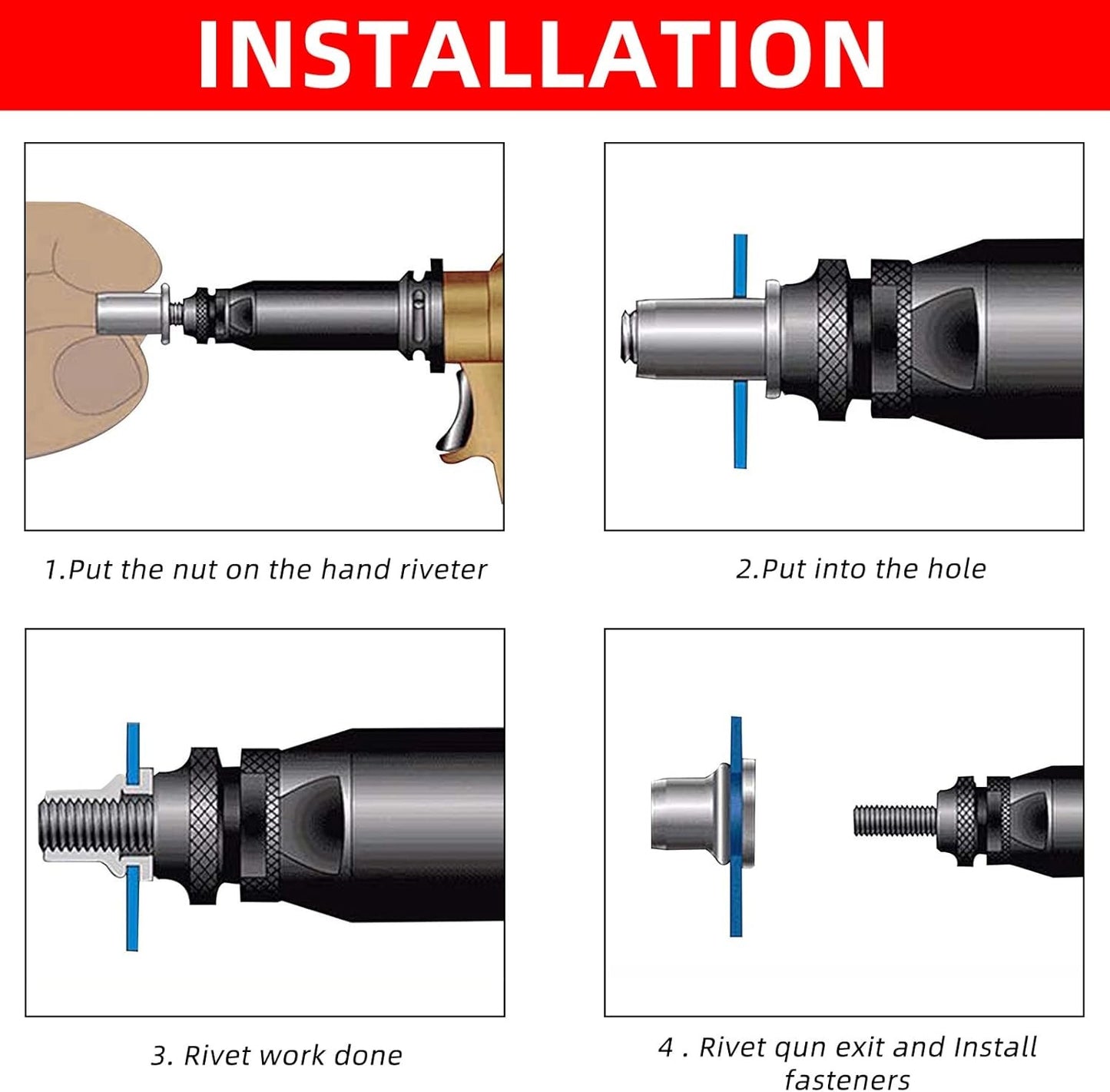 Aluminium Rivet Nut Flat Head Insert Threaded Nutsert Kit M3/M4/M5/M6/M8/M10