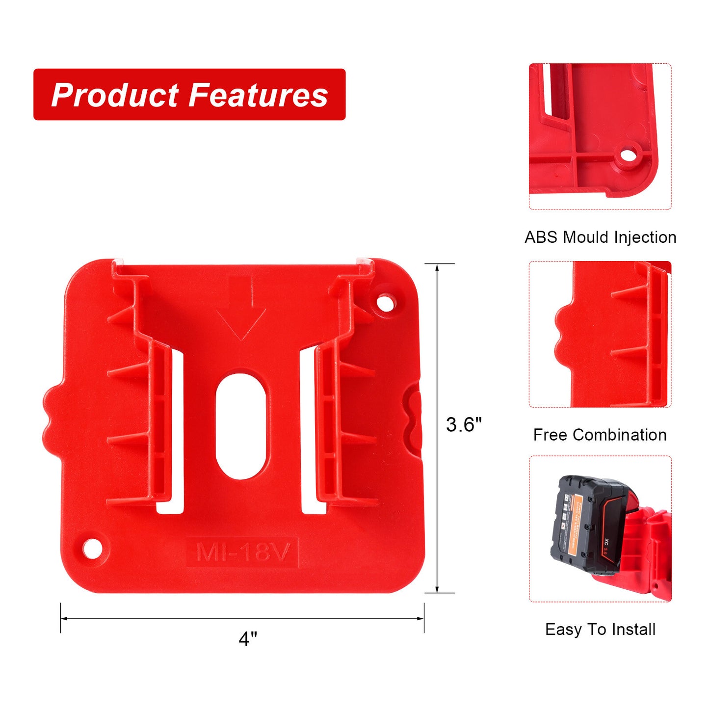 UP 10x Battery Mounts Storage Holder Rack Compatible with Milwaukee M18 18V Tool Battery Red