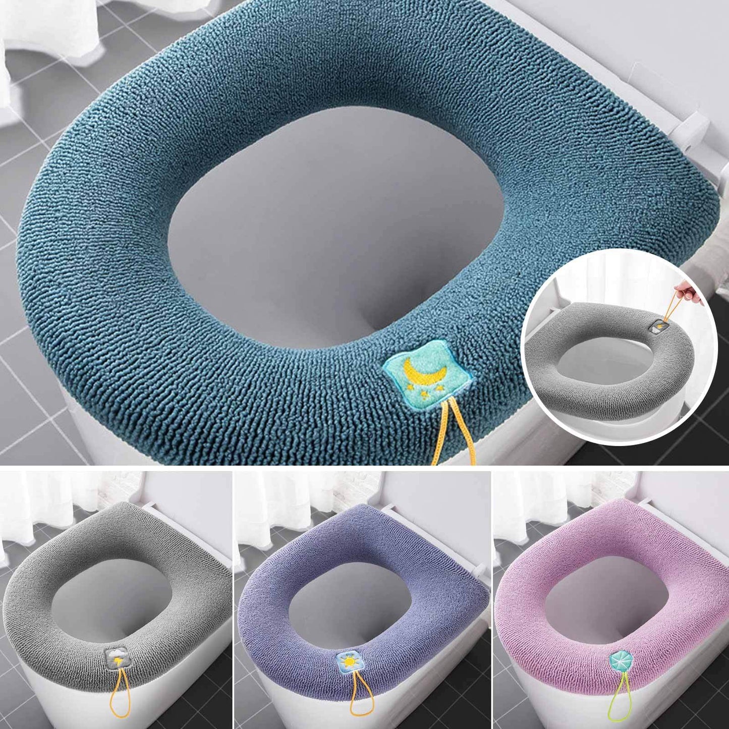 2x Soft Toilet Seat Bathroom Washable Warmer Cushion Mat Cover Pad Hook NEW Lid
