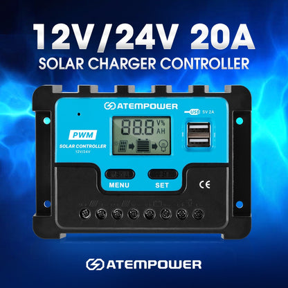 20A Solar Charge Controller 12V 24V Lithium Battery Panel Regulator 2 USB LCD