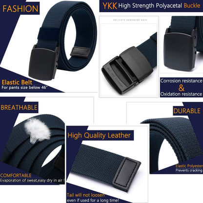 Elastic Belt for Men, Stretch Canvas Belt with Plastic Buckle, Breathable Be