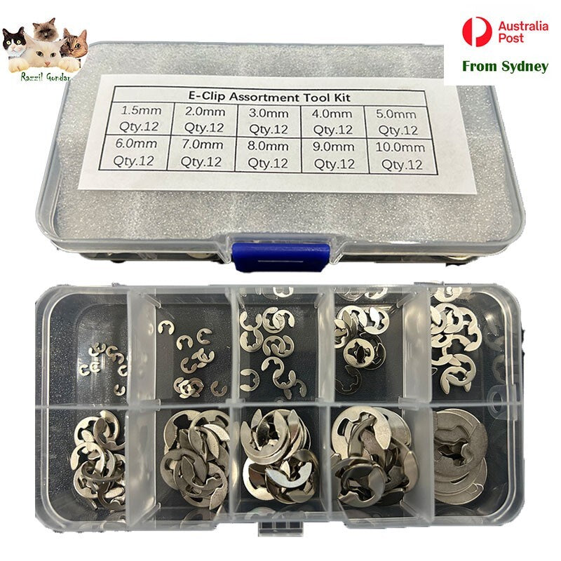 120pcs Stainless Steel E-Clip Assortment Tool Kit Retaining Circlips 1.5-10mm AU