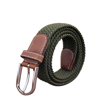 Women's Stretch Woven Waist Straps Waistband Braided Canvas Buckle Belt Elastic