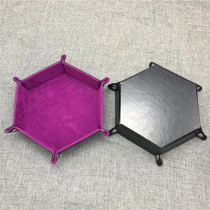 Dice Tray Hexagon Folding PU Leather Rolling Dice Board Games Dice Storage Box