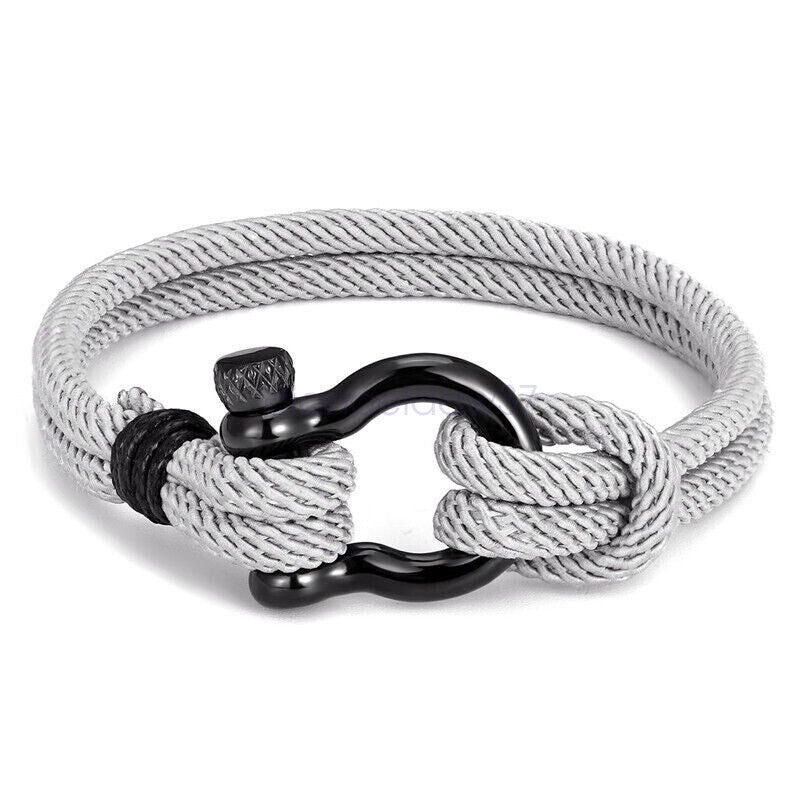 Men's Stainless Steel Leather Buckle Bracelet Bangle Cuff Vintage Wristband Rope