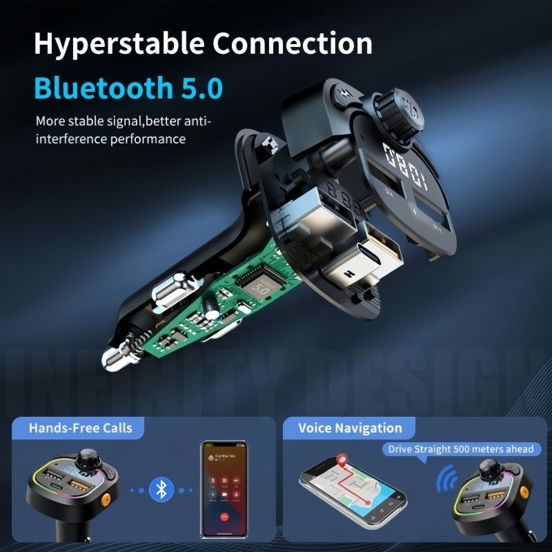 Bluetooth 5.0 Wireless Radio Car FM Transmitter PD Dual USB Charger MP3 Player