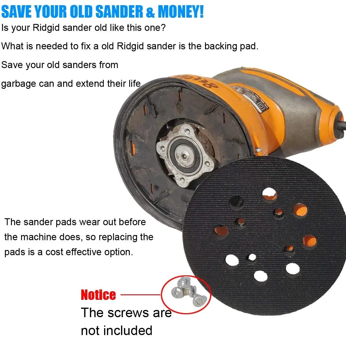 125mm Replacement Disc Sanding Base Backing Pad 8-Hole Orbital Sander Compatible with Ryobi