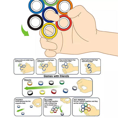 Magnetic Ring Finger Spinner Rainbow Fidget Sensory Anxiety Stress Toy AU Pack