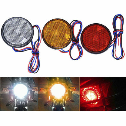 2x Motorbike Motorcycle Round Reflector 24LED Rear Tail Brake Stop Light Lamp
