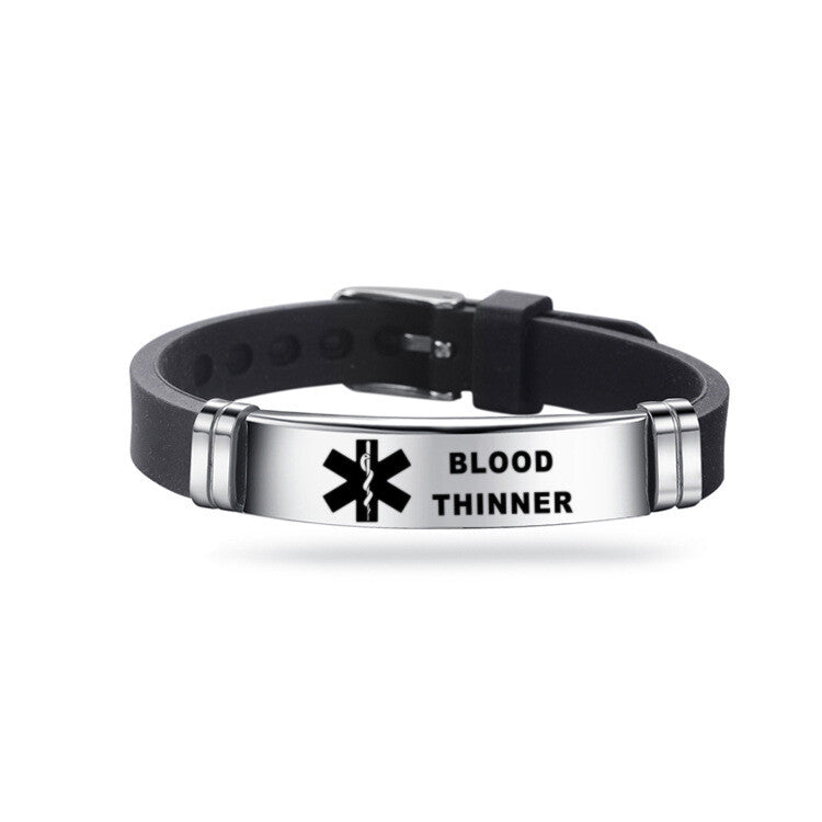 Blood Thinner Stainless Steel and Silicone Wristband Bracelet, Medical Alert