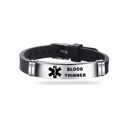 Blood Thinner Stainless Steel and Silicone Wristband Bracelet, Medical Alert