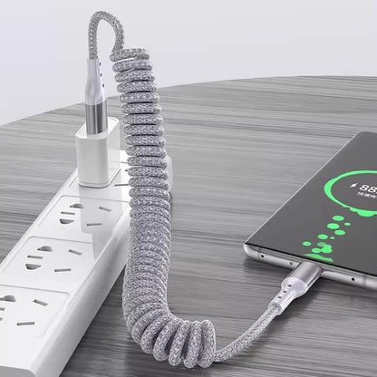 90 Degree USB C to Type C Coiled Braided Fast Charging Data Cable-AU