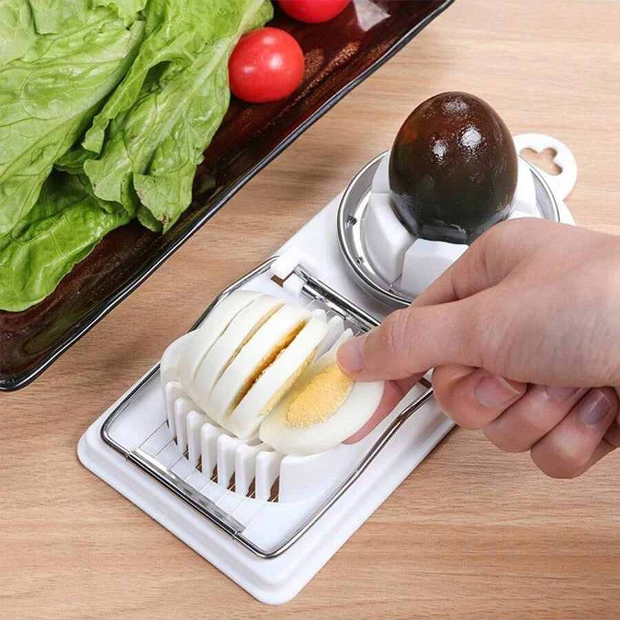 2-in-1 Egg Cutter – Stainless Steel Wire Slicer with PP Base, Kitchen Tool