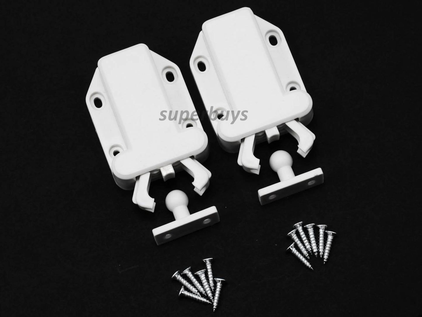 2 Set White Beetle Touch Latch Push In To Open Drawer Cabinet Door Catch Lock