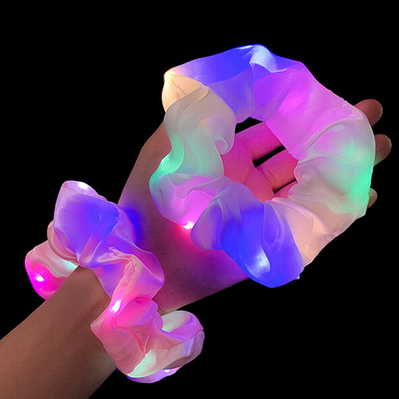 LED Light Up Hair Scrunchies Glow Ties Party Accessories Cute Teens Girls AU