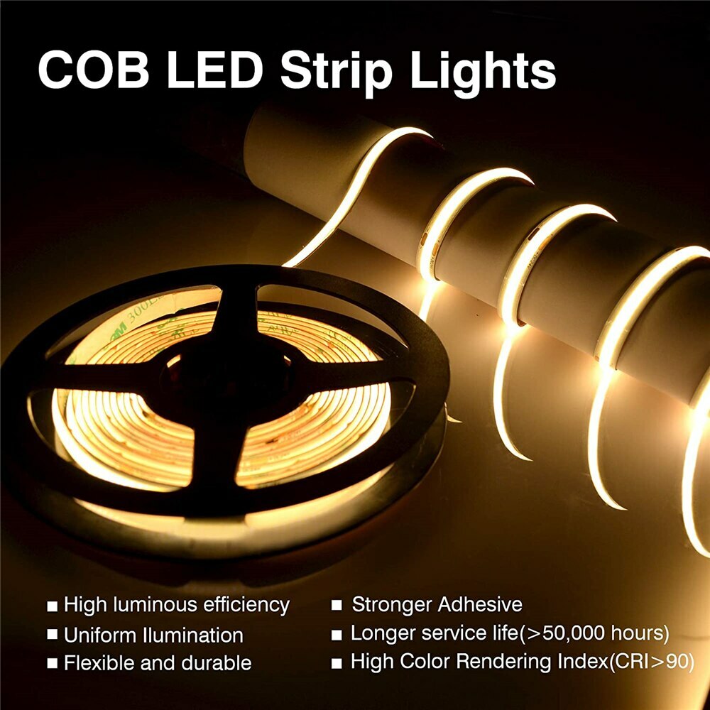 5m 12V 24V COB LED Strip 320 LED High Density Flexible COB LED Lights Home Decor