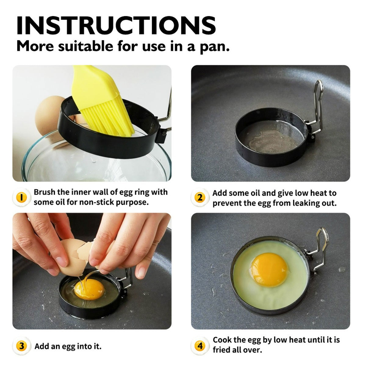 4 Pack Non Stick Omelette Egg Ring Set Iron Frying Pan Mold Kitchen Cooking Tool