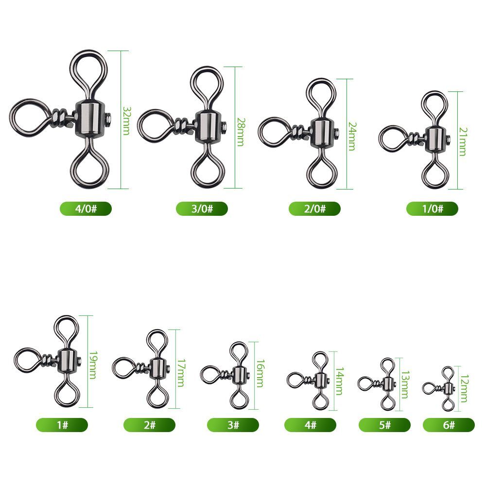 3 Way Bearing Swivel Fishhook Connector T-shape Fishing Swivels Cross Line