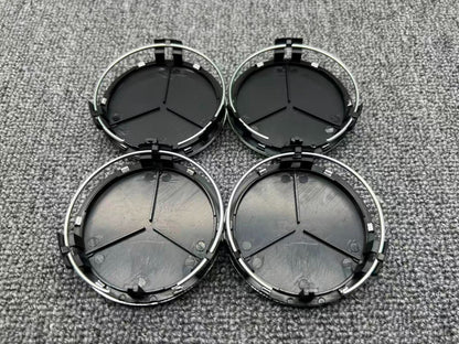 AMG Black Silver Chrome Star 75mm Wheel Center Cap Hub Cap Mercedes-Benz