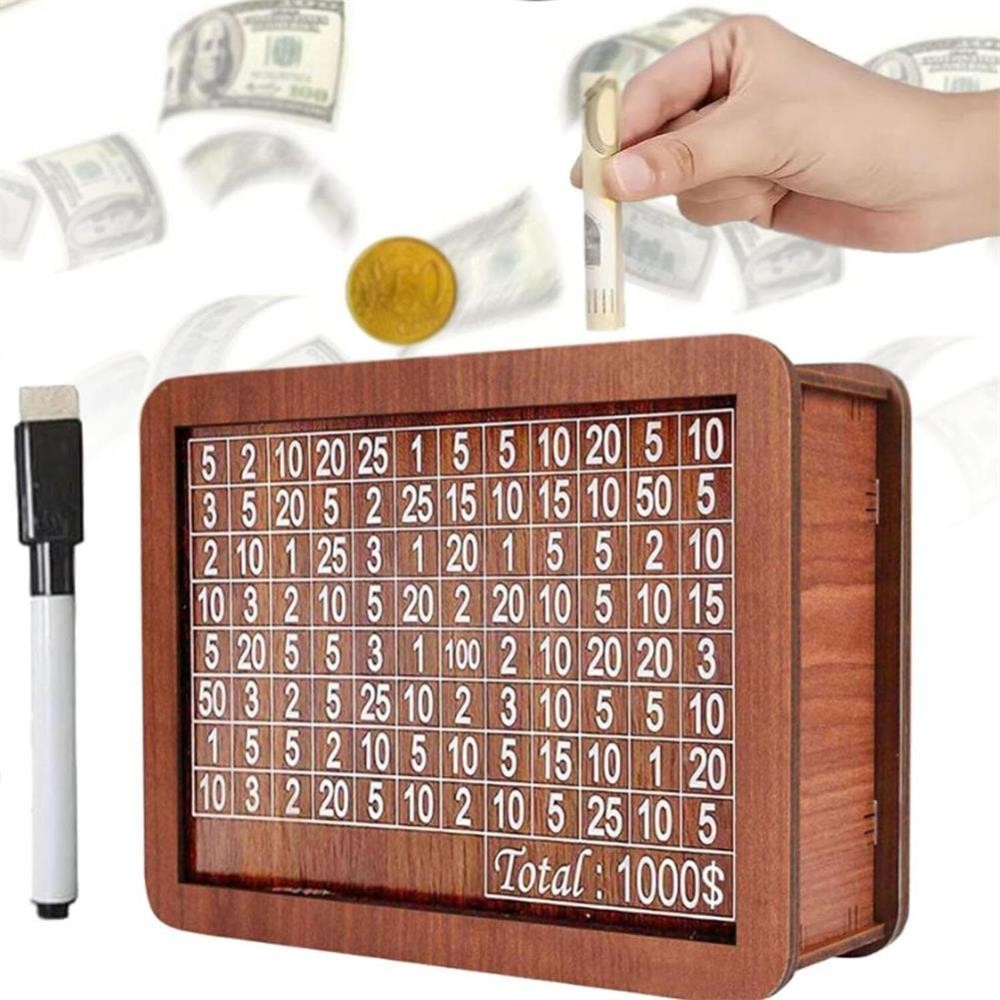 Wooden Cash Saving Box Creative Cash Savings Challenge Box Coin Money Box Gift