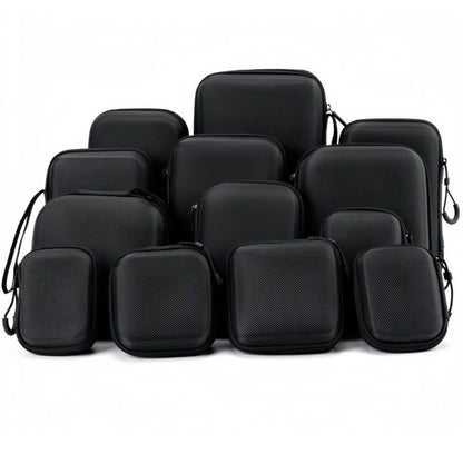 Black Zipper Earphone Case Hard Shell Pouch Carrying Bag  for Earphone