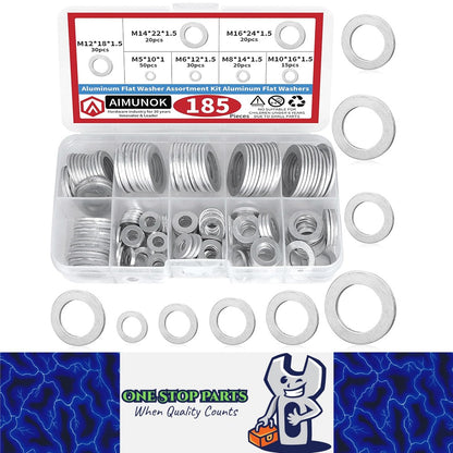 185pcs Aluminum Crush Washer Assortment Kit M5-M16 Oil Drain Plug Gasket Honda – Compatible with Honda