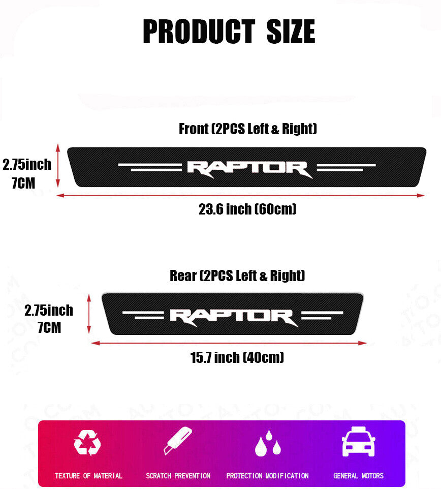 4pcs Compatible with Ford Ranger Raptor Door Sill Plate Cover Panel Protector Stickers
