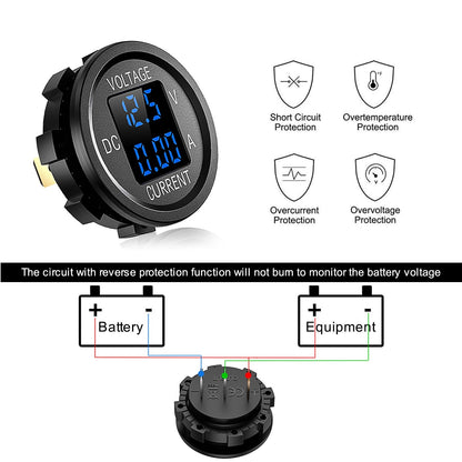 12V LED Digital Display Volt Meter Ammeter Voltage Round Car Voltmeter Amp AUS