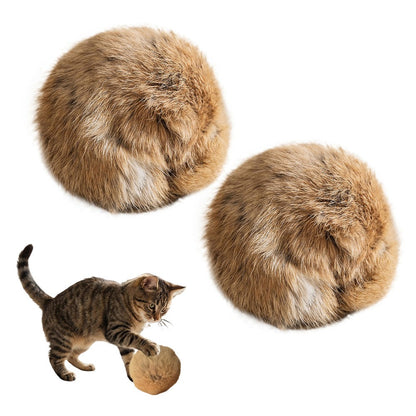 1-6Pcs Real Rabbit Fur Cat Toy Balls Soft Fuzzy Interactive Pet Chasing Play Toy
