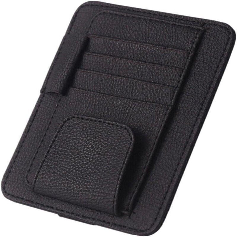 Sun Visor Organizer Sunglasses Holder Card Storage PU Leather Pouch Car Black AU