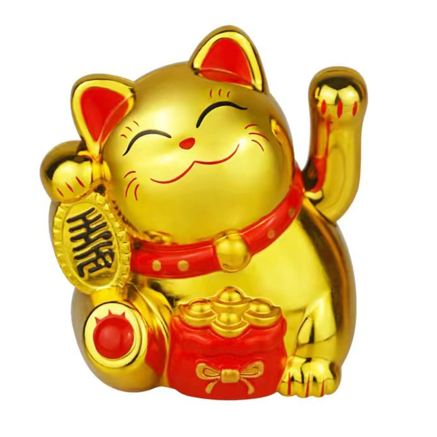 Chinese Lucky Fortune Money Waving Gold Maneki-Neko Cat Figure Feng Shui Decor
