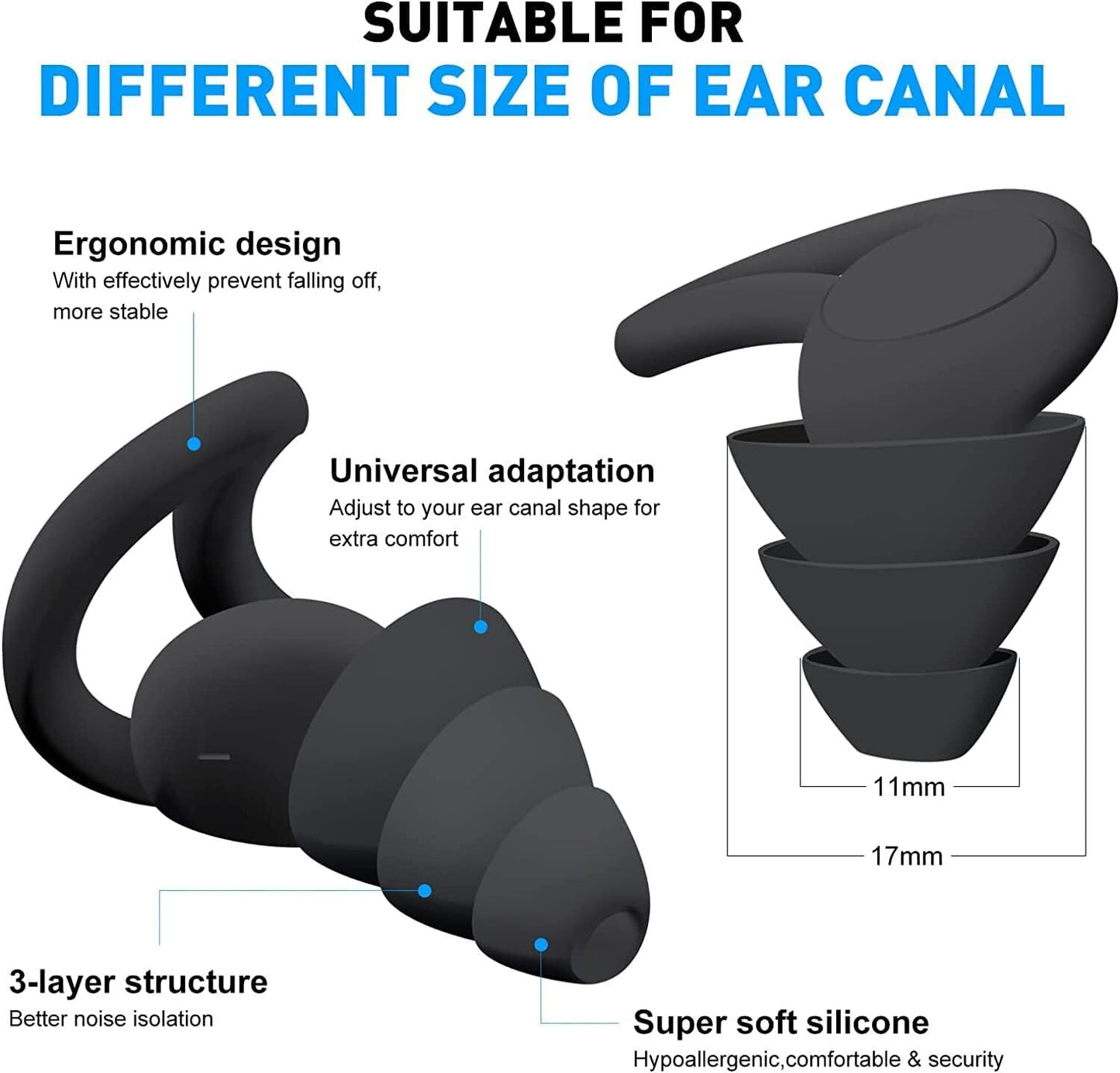 Ear Plugs for Sleeping Reusable Soft Silicone Ear Plugs for Noise Reduction 2024