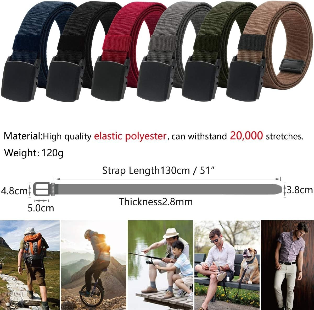 Elastic Belt for Men, Stretch Canvas Belt with Plastic Buckle, Breathable Be