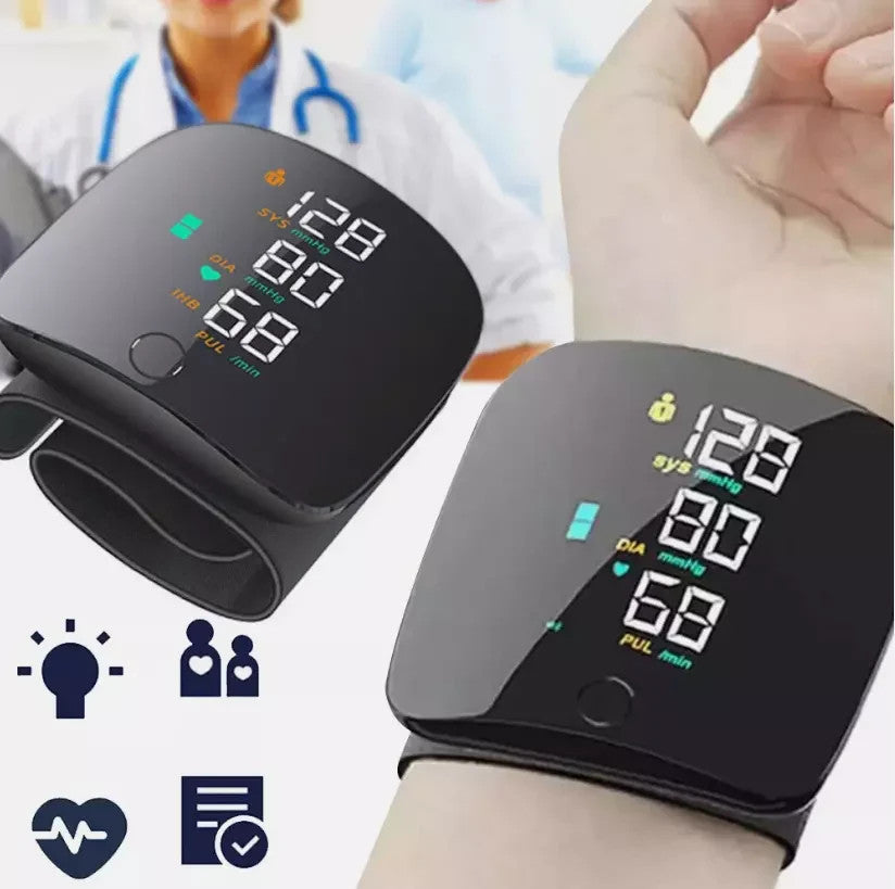 New LED Wrist Blood Pressure Monitor Rechargeable English Voice Broadcast Sphygmomanometer Tonometer BP Monitor