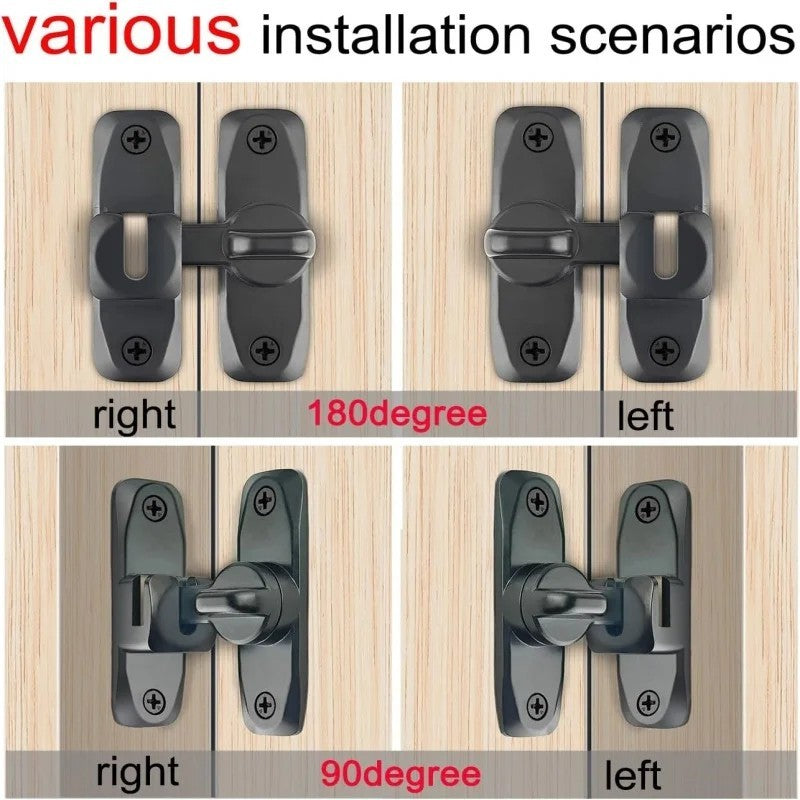 Barn Door Lock – 90/180° Adjustable Sliding Door Latch, Black Gate Lock f