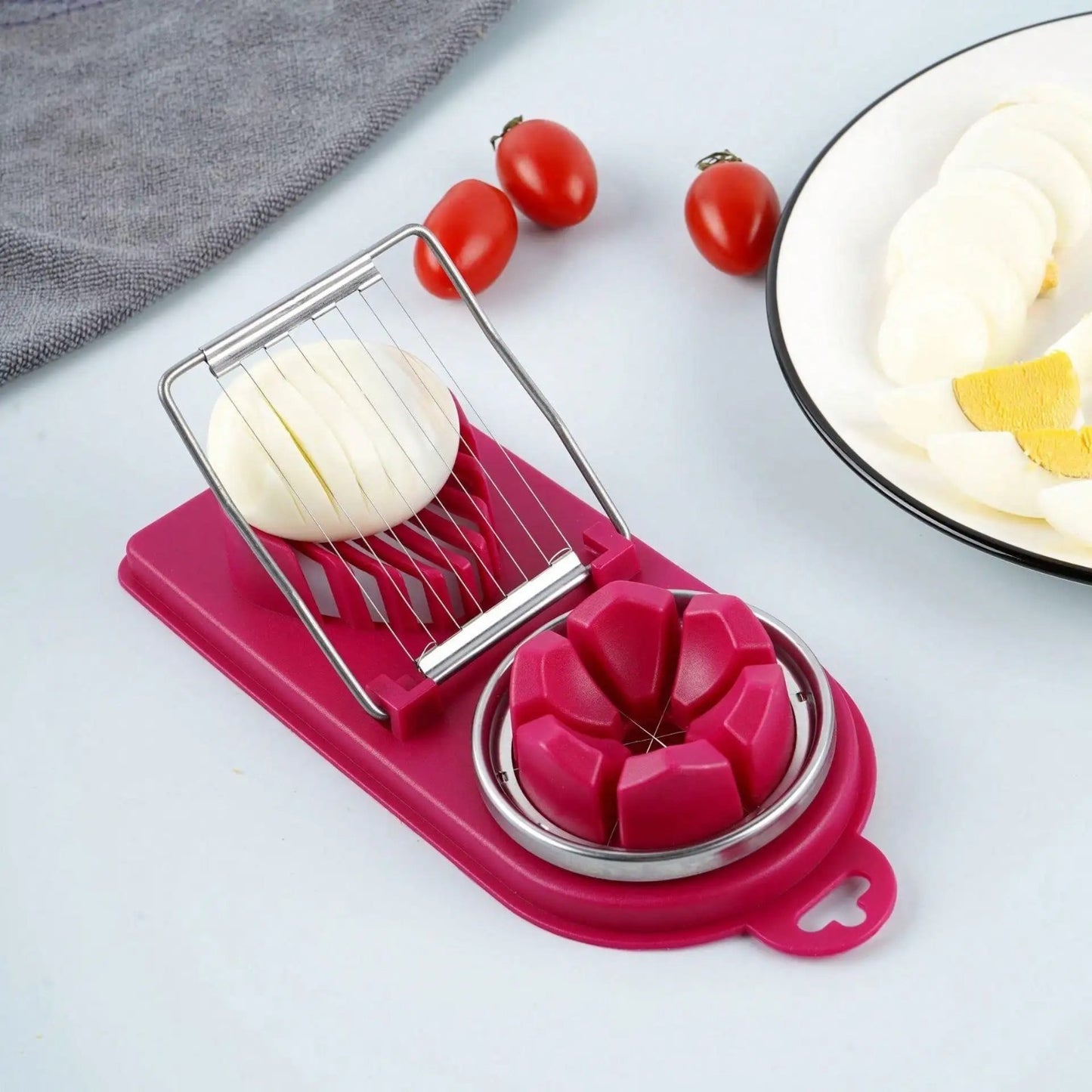 2-in-1 Egg Cutter – Stainless Steel Wire Slicer with PP Base, Kitchen Tool
