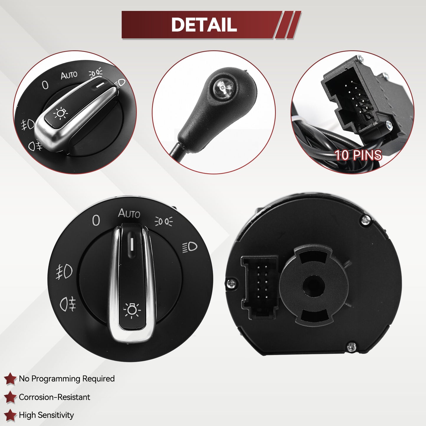 Car Auto Headlight Head Light Switch Sensor Compatible with VW Golf MK6 MK5 GTI Jetta Tiguan