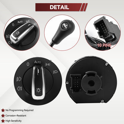 Car Auto Headlight Head Light Switch Sensor Compatible with VW Golf MK6 MK5 GTI Jetta Tiguan