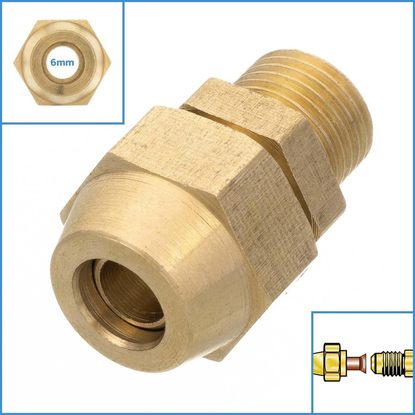 Brass Flared Fitting 1/8" BSP x 6mm Copper Pipe Tube Connector Clamp Gas Adapter