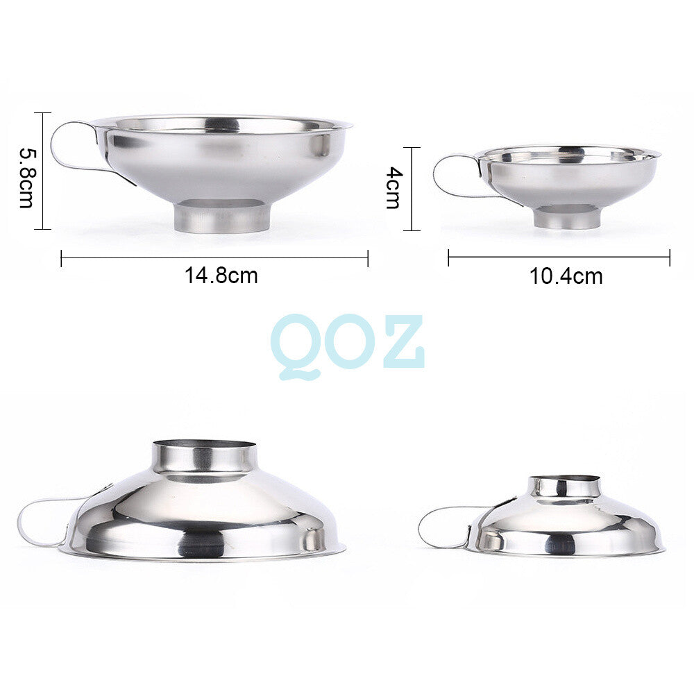1/2pc Stainless Steel Funnel Hopper Filter Wide Mouth Canning Kitchen Detachable