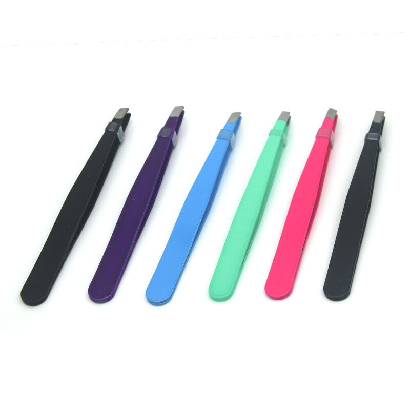 Slanted Tip Stainless Steel Eyebrow Tweezer Hair Plucker Beauty Tool Silver AU