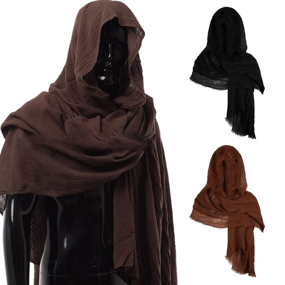 Mens Shawl with Hood Medieval Pirate Retro Hood Black/Brown Vintage Pirate Scarf