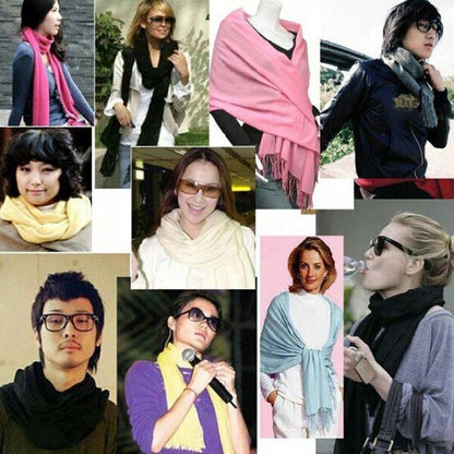 Women Solid Color Cashmere Scarves With Tassel Pashmina Shawl Long Winter Scarf