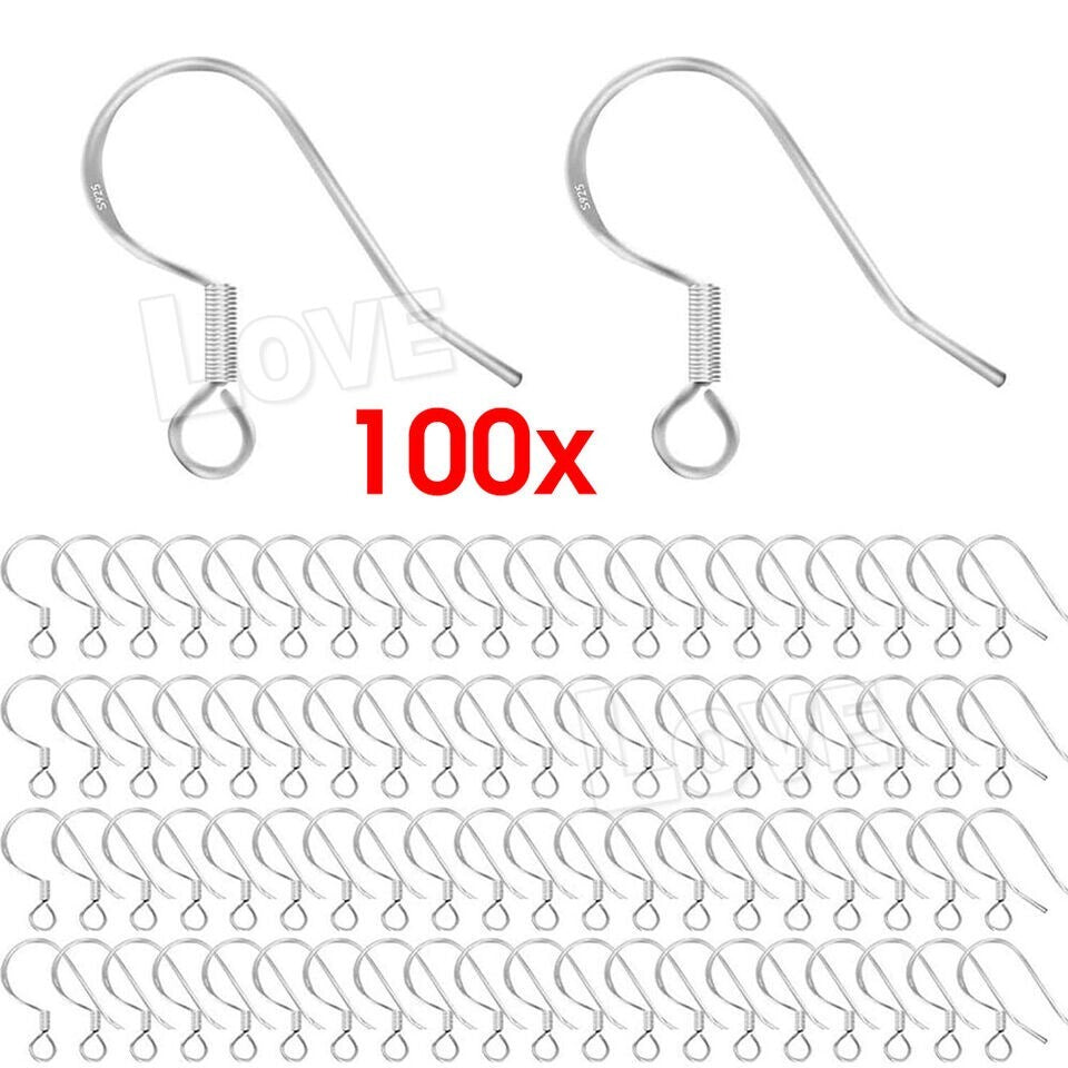 100x 925 Sterling Silver Hooks DIY Earrings Jewelry Hypoallergenic Ear Wires AU