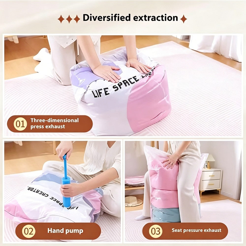 No‑pump Vacuum Storage Bags - Press & Seal,Reusable Space Saving Compression Bag