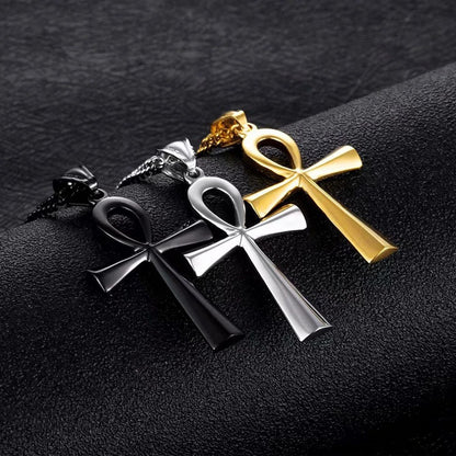 Stainless Steel Ankh Necklace Egyptian Cross Life Pendant for Men Women Jewelry